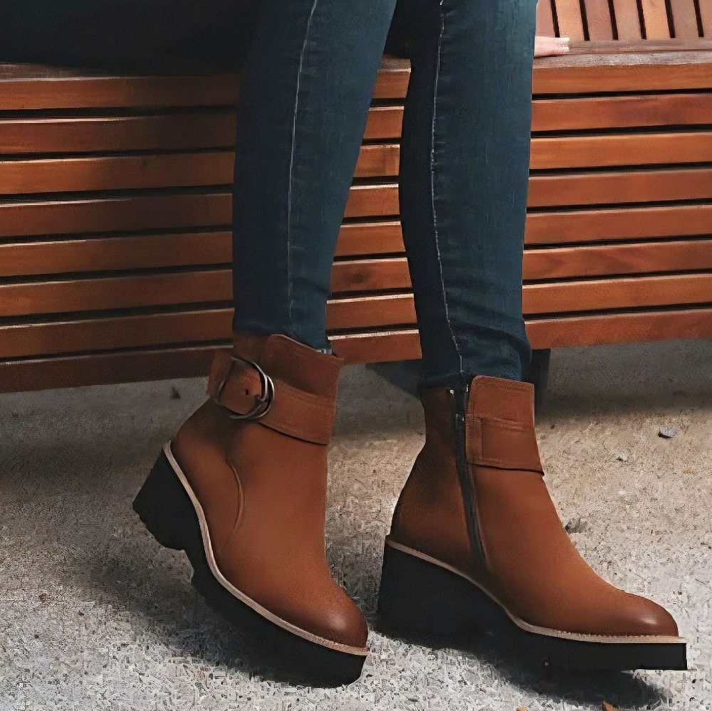 Paul Green Halo Booties Chunky Heeled Ankle Boots Cognac Brown US 8.5